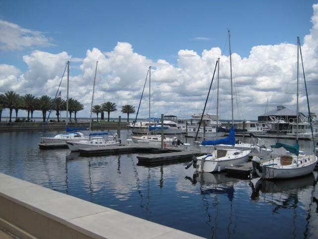 view of dock with a water view