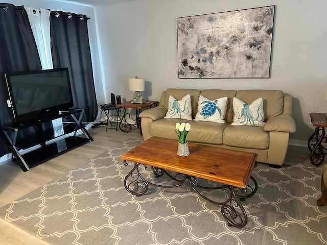 living room with hardwood / wood-style flooring