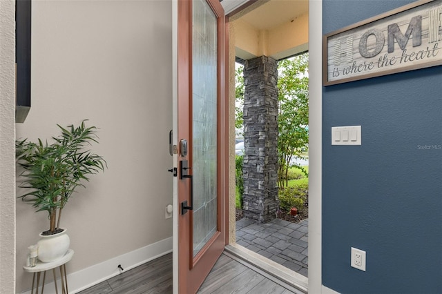 entryway with wood-type flooring