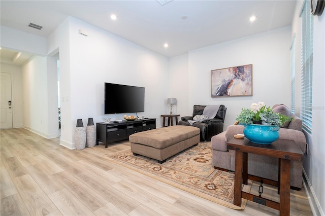 living room with light wood-type flooring