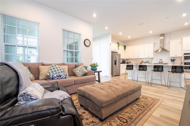 living room featuring light wood-type flooring