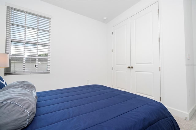 bedroom featuring carpet flooring and a closet