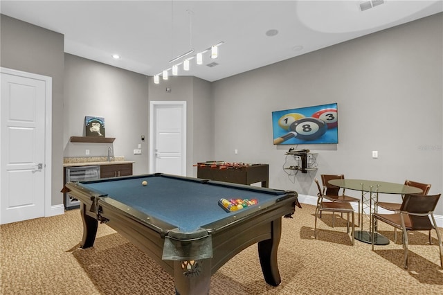 game room with billiards and carpet