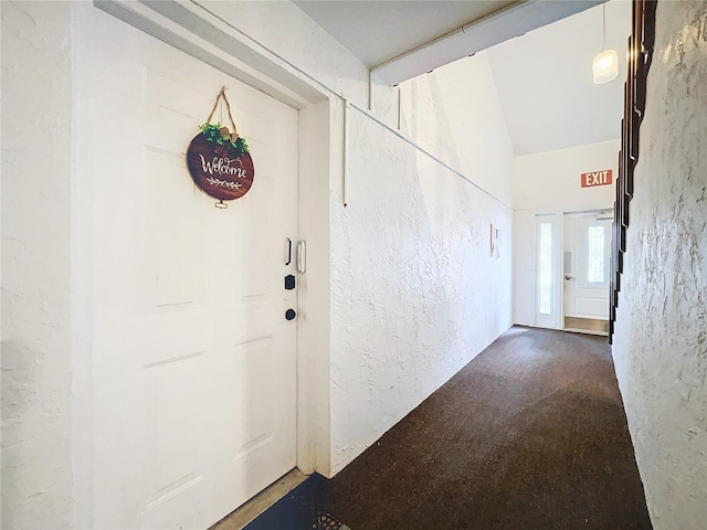 hall with lofted ceiling