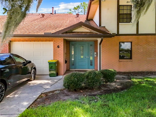 exterior space featuring a garage