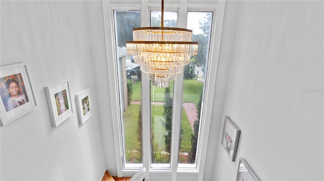 interior details with an inviting chandelier