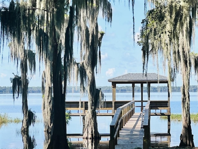 dock area featuring a water view