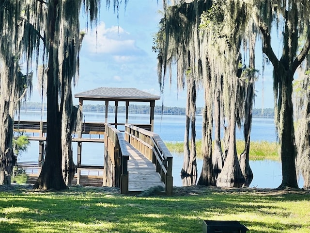 dock area featuring a water view