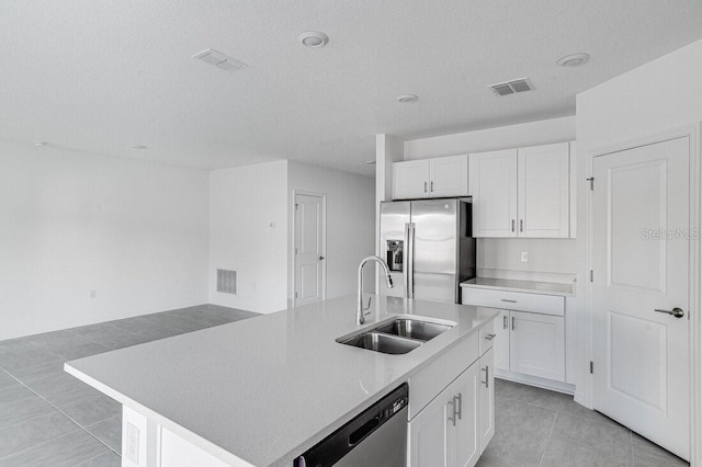 kitchen featuring white cabinetry, an island with sink, appliances with stainless steel finishes, and sink