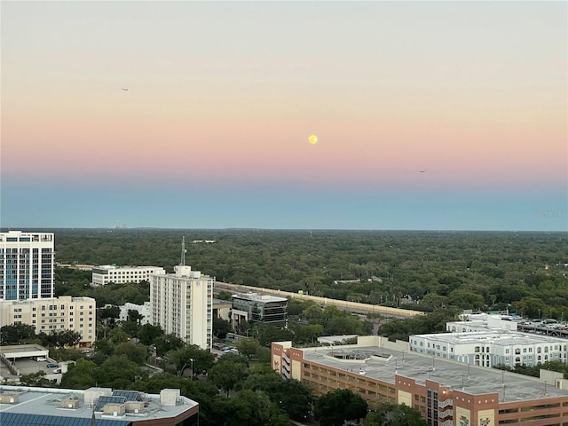 view of aerial view at dusk