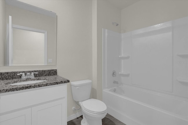 bathroom with shower / tub combination, vanity, toilet, and tile patterned floors