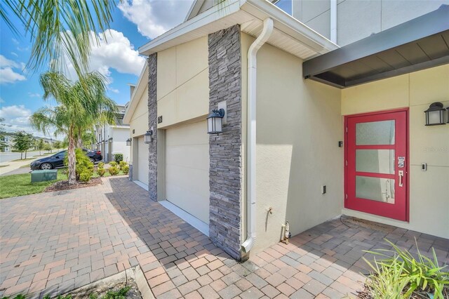 exterior space with a garage