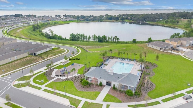 aerial view featuring a water view