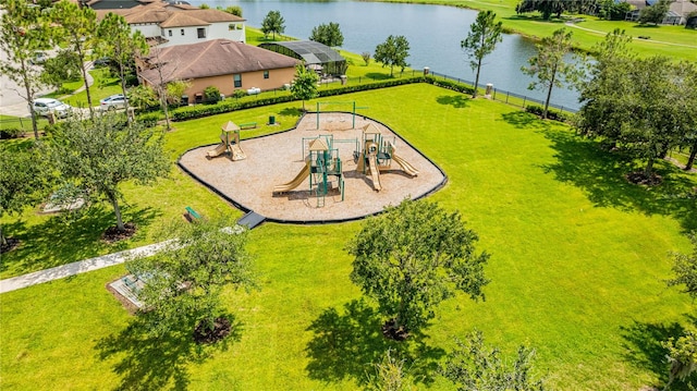 aerial view with a water view