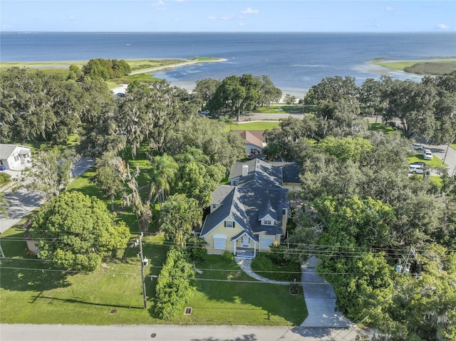 aerial view with a water view