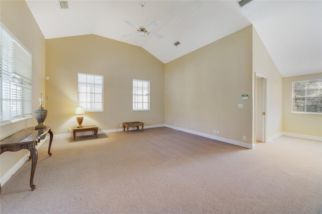 interior space featuring light carpet, baseboards, and visible vents