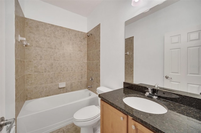 full bath featuring tile patterned flooring, tub / shower combination, vanity, and toilet