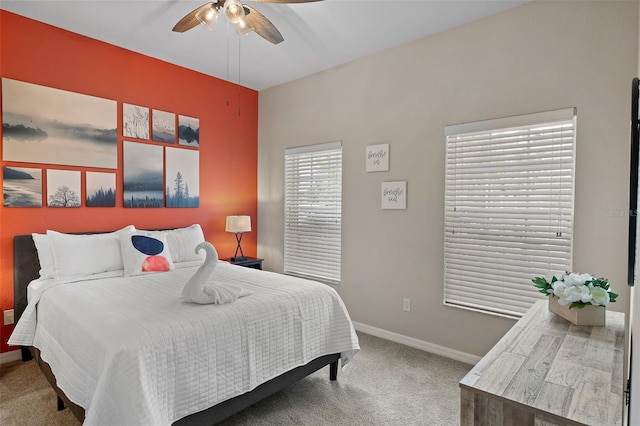 bedroom with carpet flooring and ceiling fan