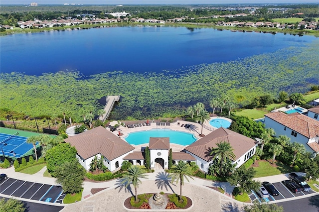 aerial view featuring a water view