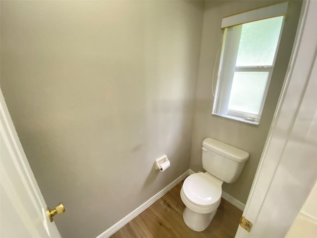 bathroom with hardwood / wood-style floors and toilet