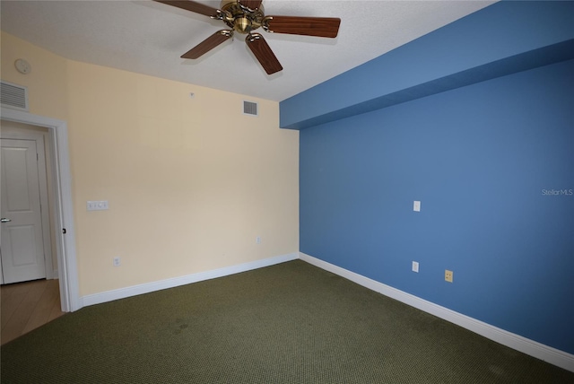 empty room featuring ceiling fan and carpet floors