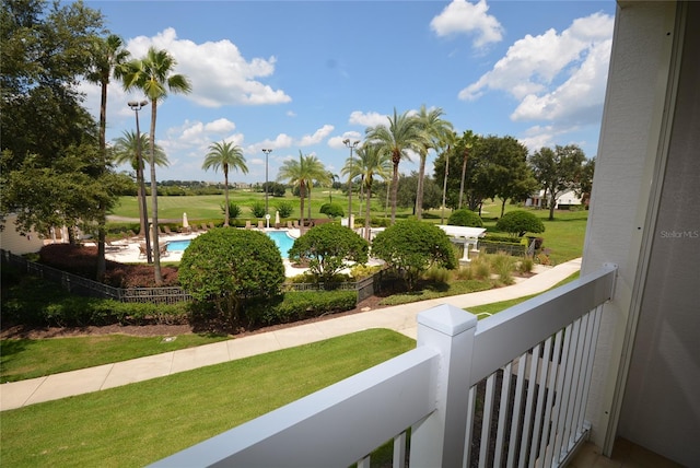 balcony with a community pool