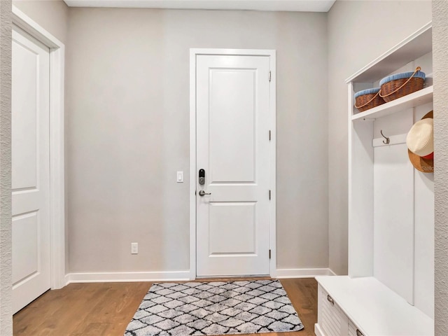 mudroom with hardwood / wood-style floors