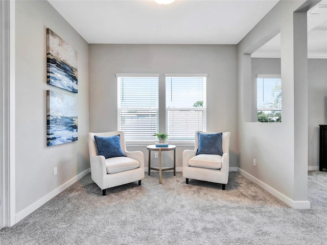 sitting room with light colored carpet