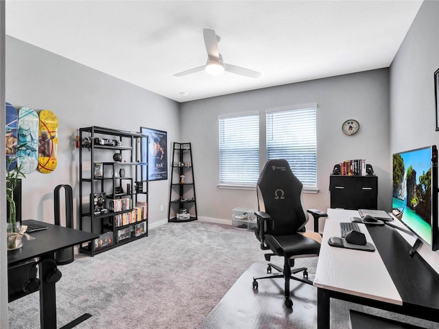 office area with ceiling fan and carpet floors