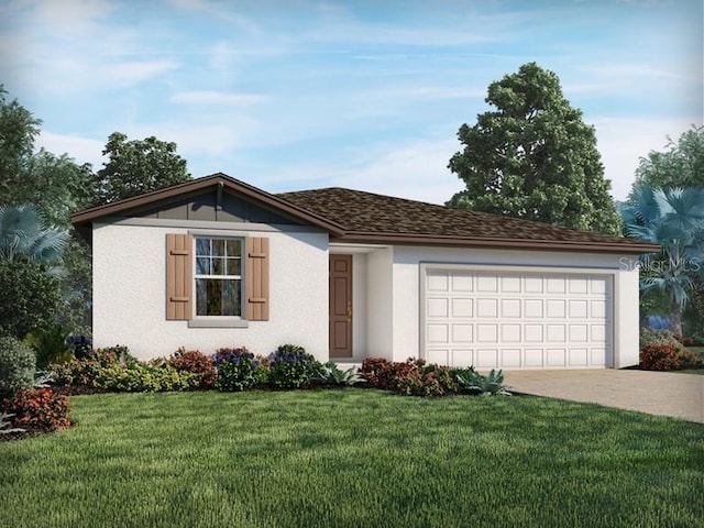 view of front facade featuring a garage and a front lawn