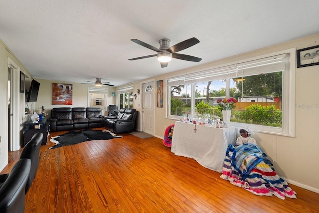 playroom featuring ceiling fan and hardwood / wood-style floors