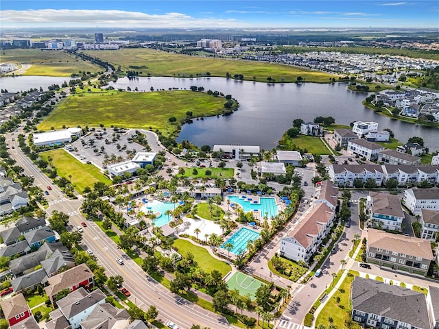 aerial view with a water view