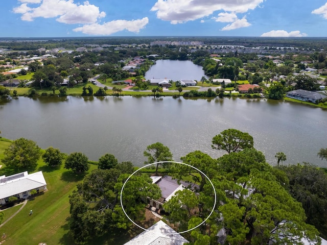 bird's eye view featuring a water view