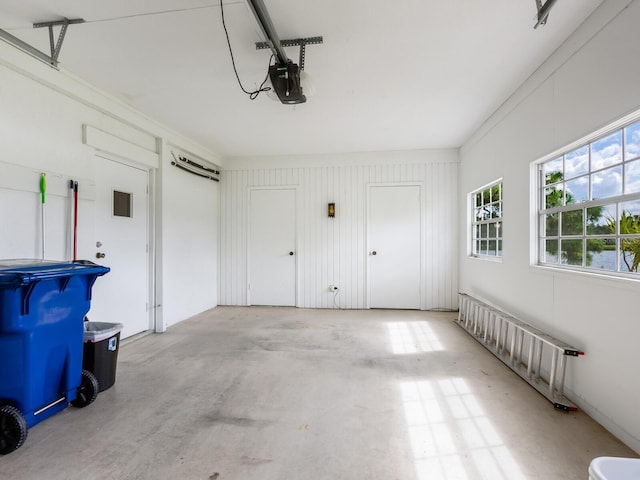 garage featuring radiator heating unit