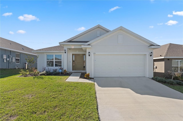 view of front of home featuring a garage and a front yard