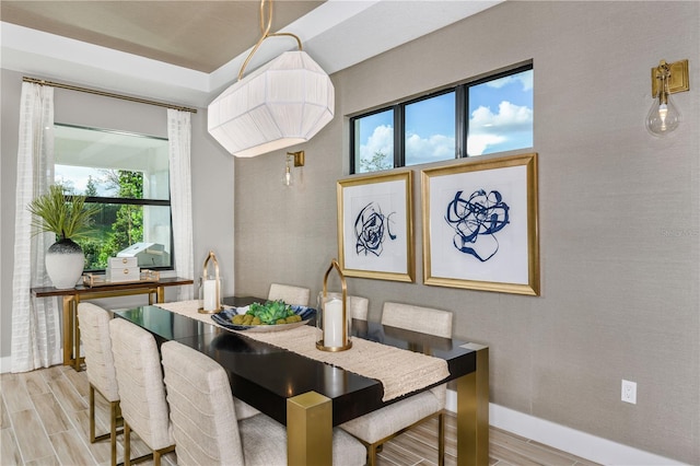 dining space featuring plenty of natural light and light hardwood / wood-style floors