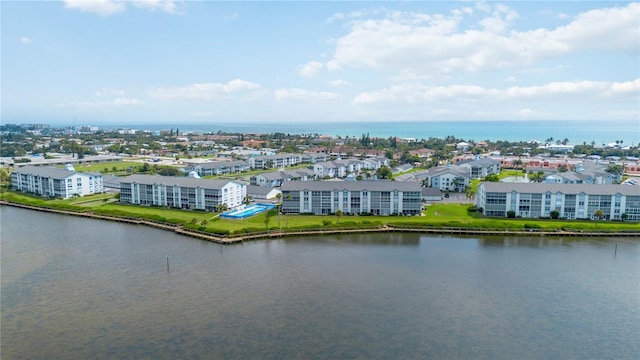 aerial view with a water view