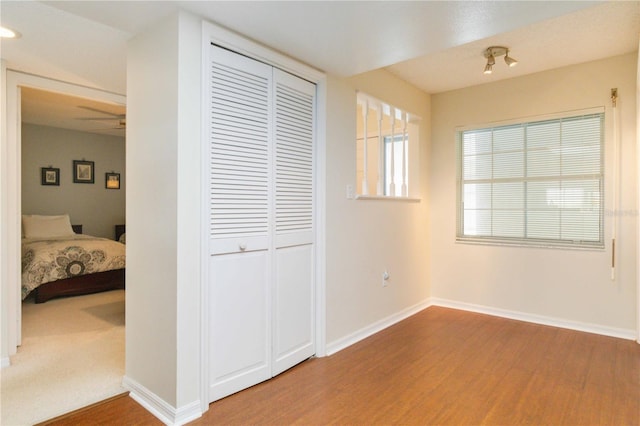 bedroom with a closet and wood-type flooring