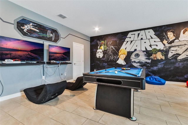 playroom featuring billiards and light tile patterned floors