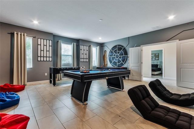 recreation room featuring pool table and light tile patterned floors