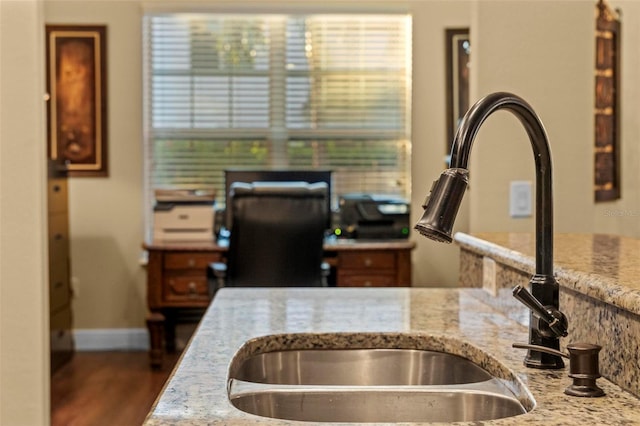 interior space with hardwood / wood-style floors, a wealth of natural light, and sink