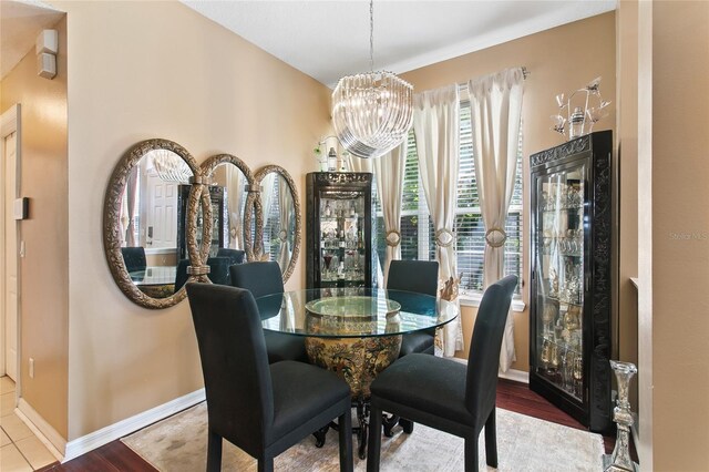 dining area featuring an inviting chandelier and wood-type flooring