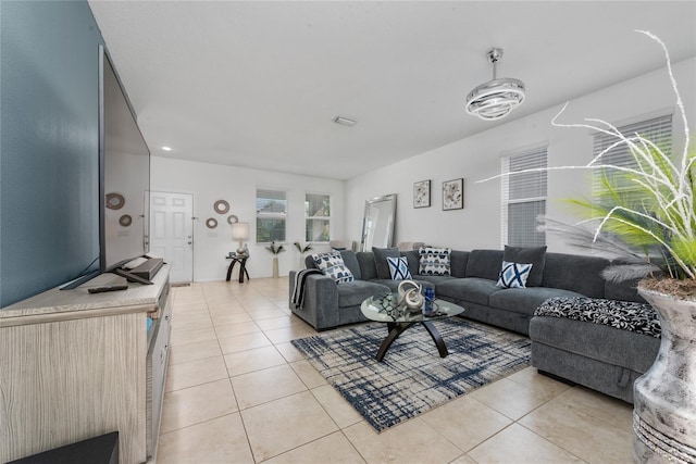 living room with light tile patterned floors