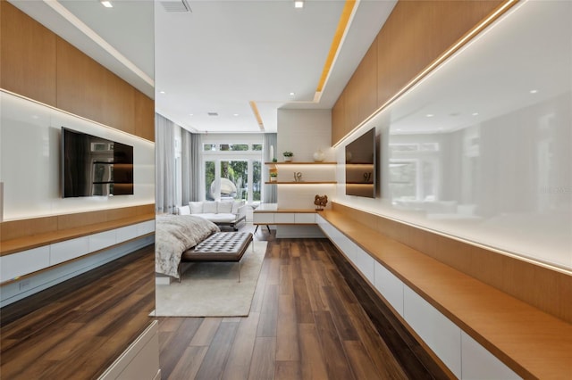 interior space with dark wood-type flooring