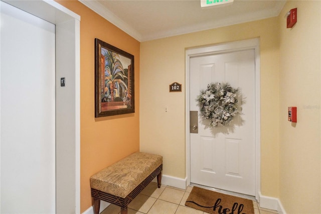 doorway with light tile patterned flooring