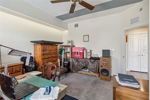 office space featuring ceiling fan and wood-type flooring