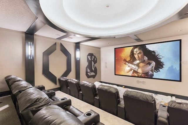 home theater featuring carpet floors