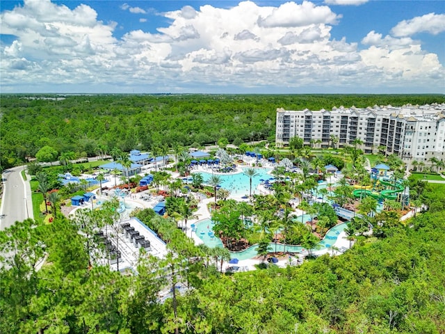 bird's eye view featuring a forest view