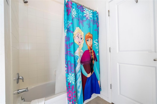 full bathroom with shower / bath combo with shower curtain