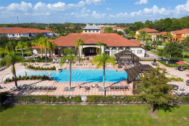 view of swimming pool with a patio area